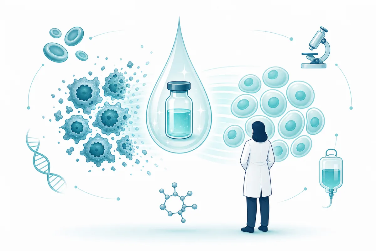 Abstract depiction of early treatment resolving a dangerous cellular process