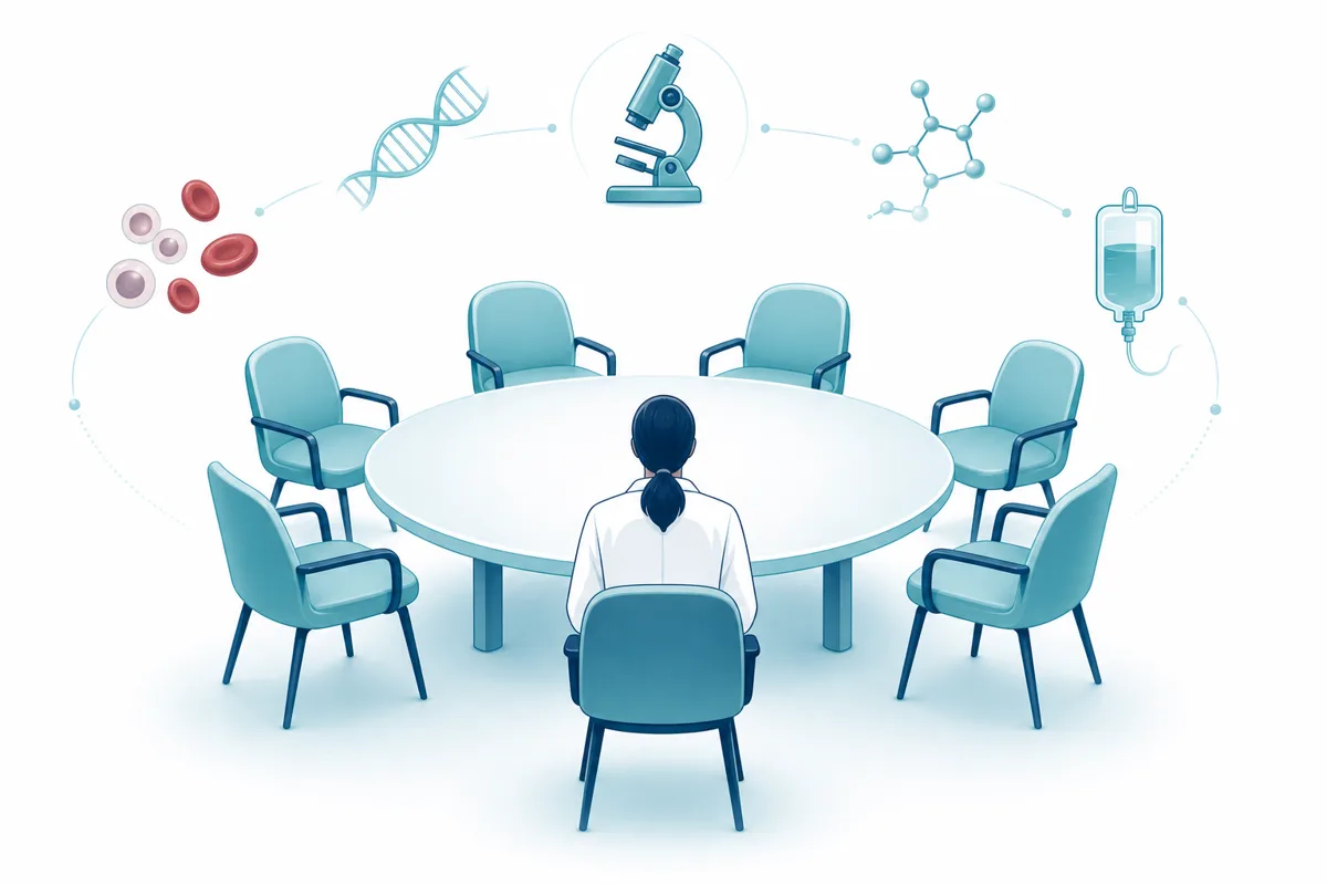 An empty chair at the edge of a round table of other empty chairs