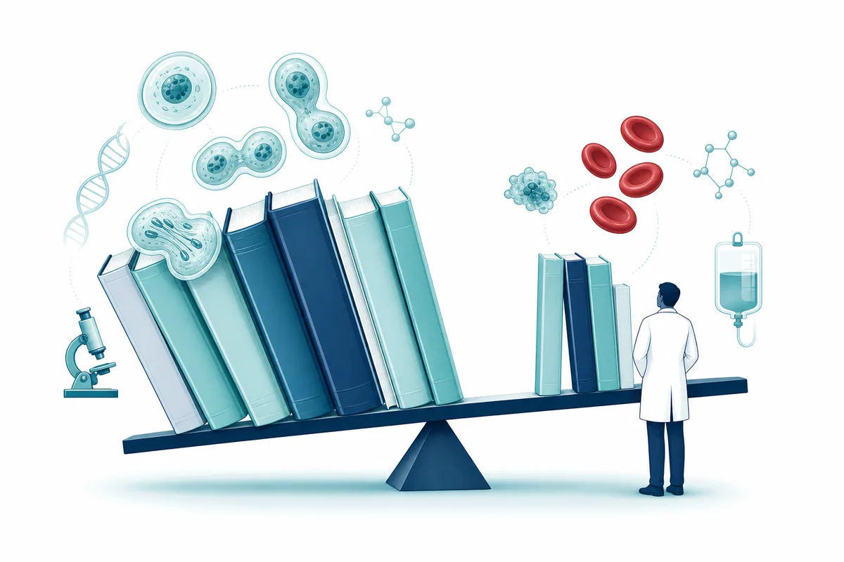 Bookshelf tilted toward malignant hematology topics with fewer benign hematology volumes