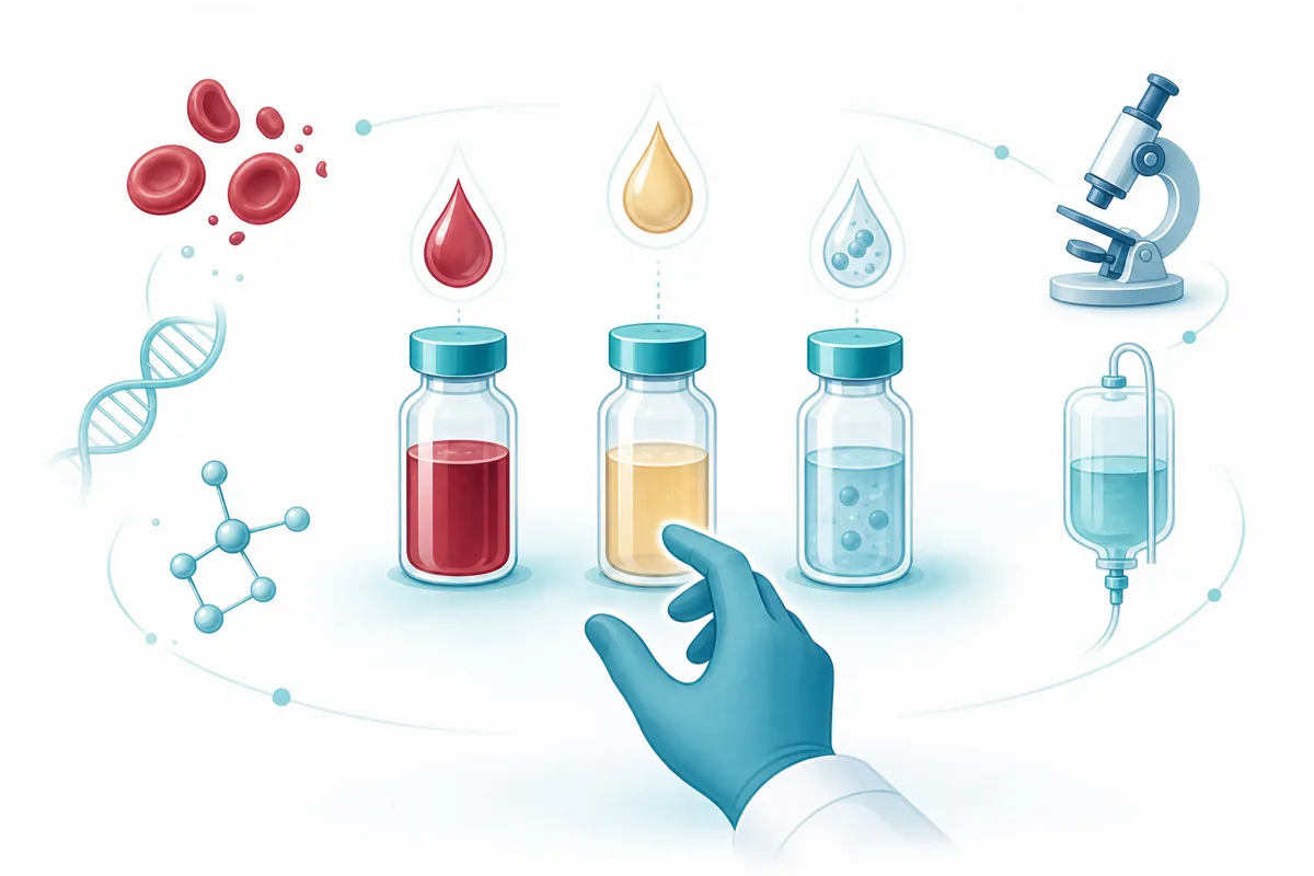 Clinician choosing among different blood product options at the bedside
