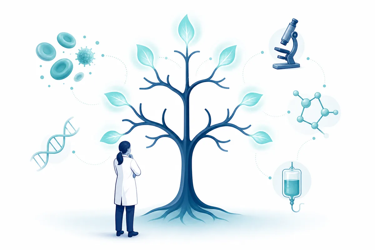 Branching tree representing a diagnostic decision pathway