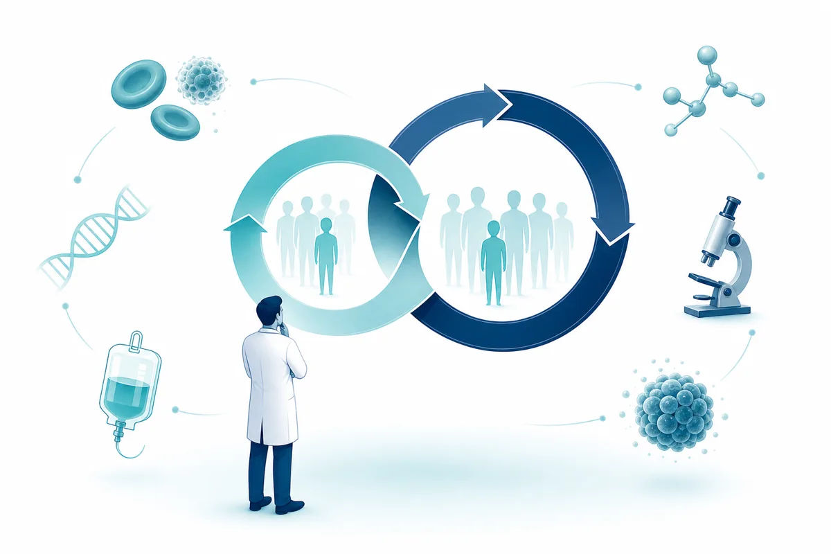 Two overlapping circular paths representing sequential clinical trials