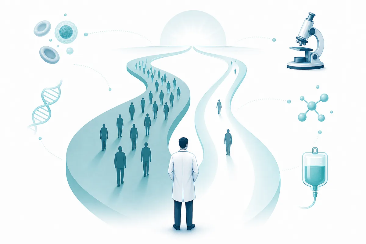 Diverging path illustrating two patient subgroups within one clinical trial
