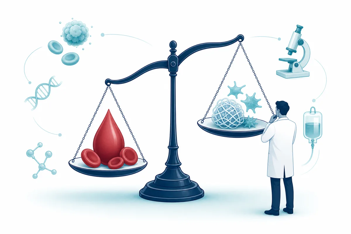 Balance scale weighing coagulation factors to represent a diagnostic scoring system